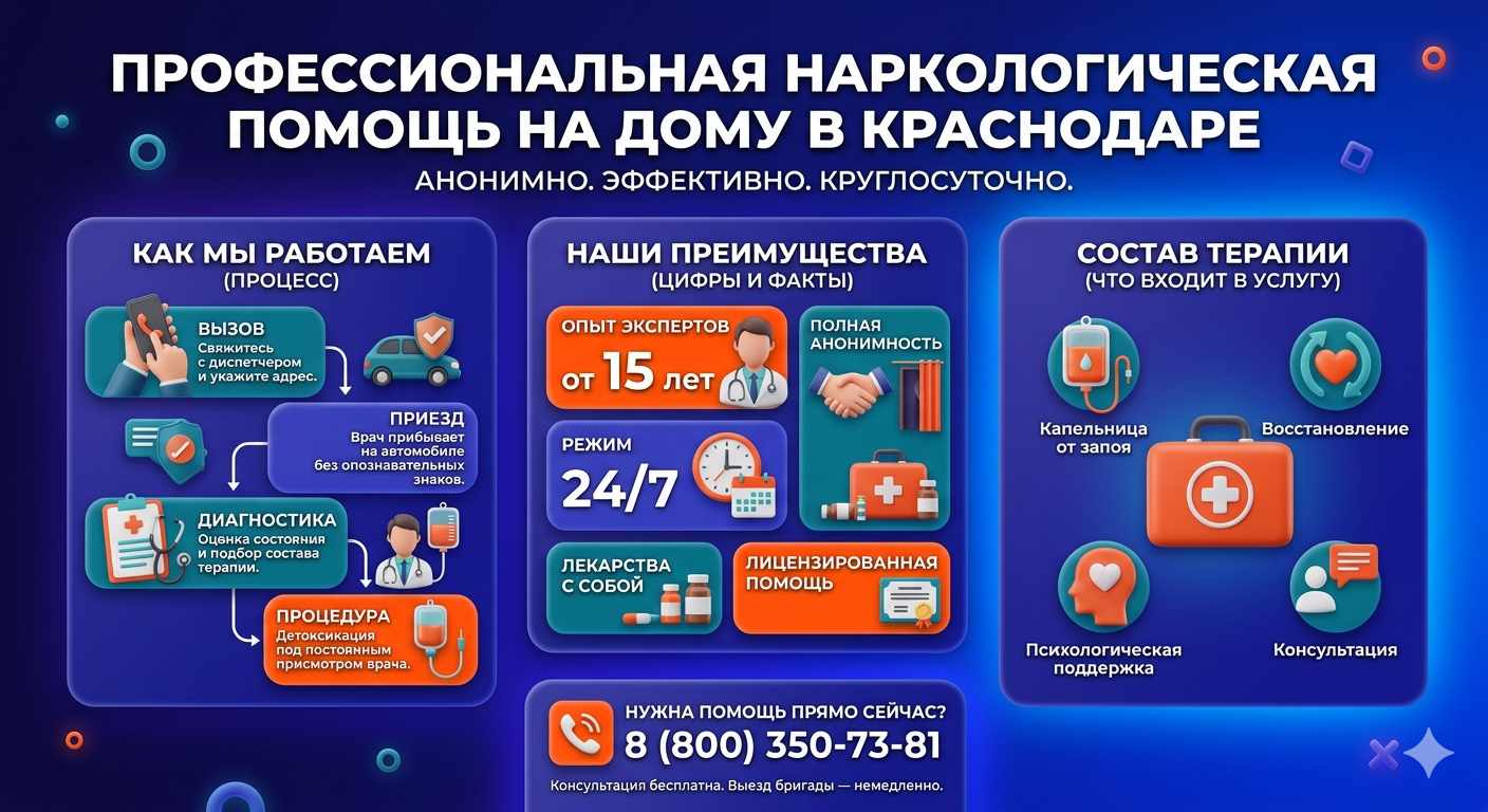 Инфографика о принципах лечения алкоголизма на дому в Жатае: этапы вызова нарколога, преимущества анонимной детоксикации и состав медицинской помощи.